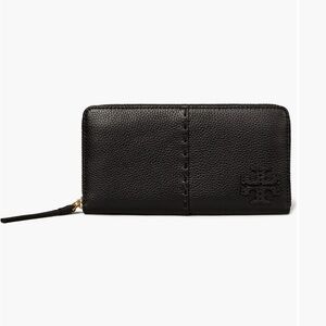Tory Burch McGraw Zip Continental Wallet in black pebbled leather